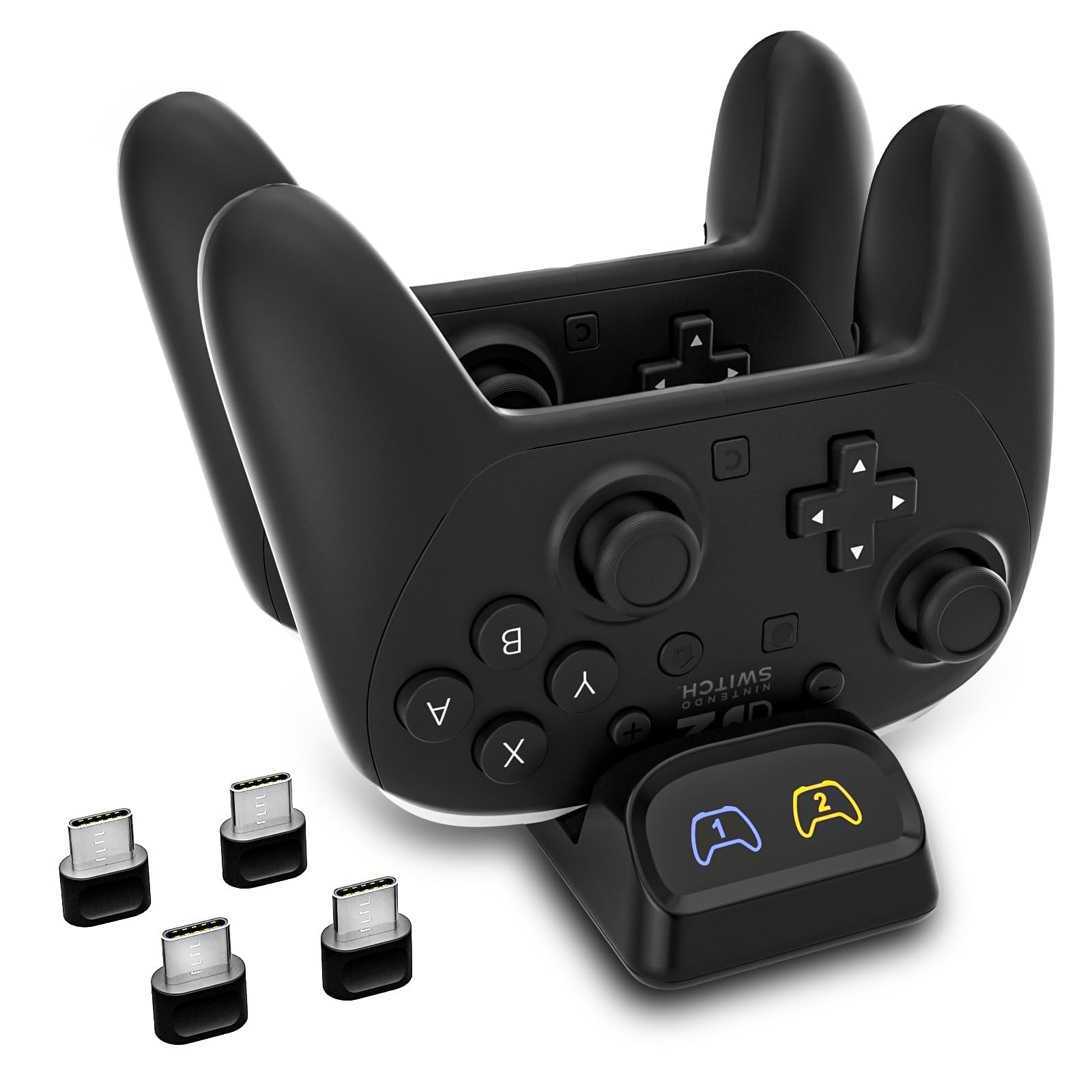 Switch 2 Pro Controller Charger Dock, 2-Port USB-C Controller Charging Station for Switch Pro, PS5 Controller, Xbox Series X|S & Elite 2, Type-C Adapters, LED Indicator, 5V2A Recommended