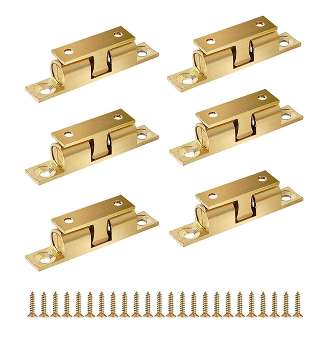 Concisea 6 Pcs Double Roller Catch,Brass Door Double Ball Tension Catches 60mm,Heavy Duty Brass Cupboard Door Catch for Cupboard Drawer Cabinet Wardrob,Cupboard Latch, Internal Doors, Shoe Closet
