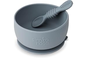 Simka Rose Baby Bowl and Spoon Set, Baby Bowls Suction for Toddler, BPA-Free Silicone Bowls Baby, Baby Bowl and Spoon Dishwasher and Microwave Safe Baby Feeding Supplies (Pebble)