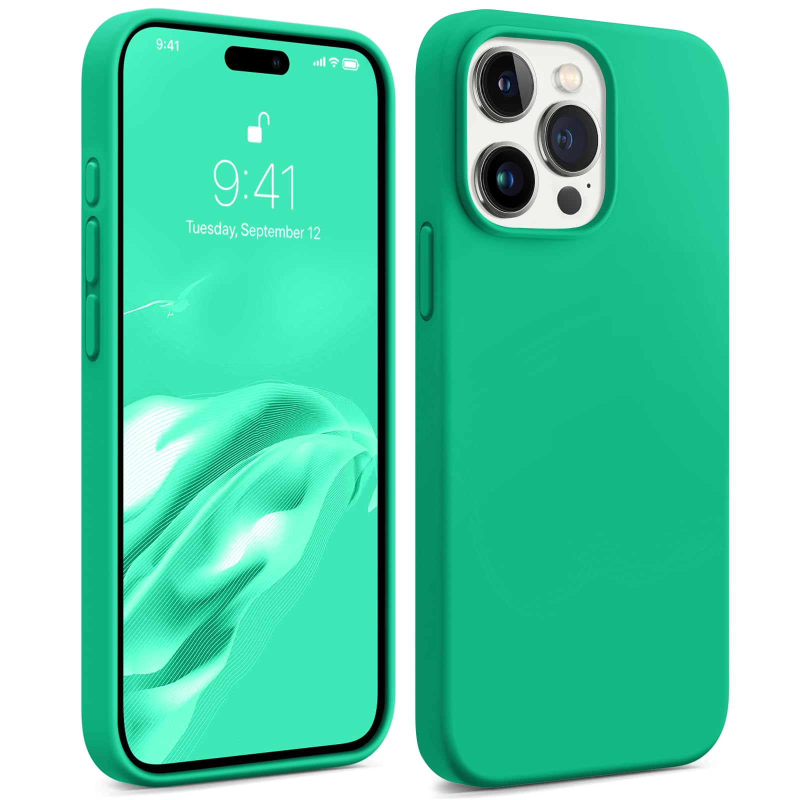 Photo 1 of AOTESIER Compatible with iPhone 15 Pro Max Case, [Military Shockproof Protection] Silicone Phone Case Anti-Scratch Soft Microfiber Lining Flexible Bumper Case, 6.7 inch, Emerald Green