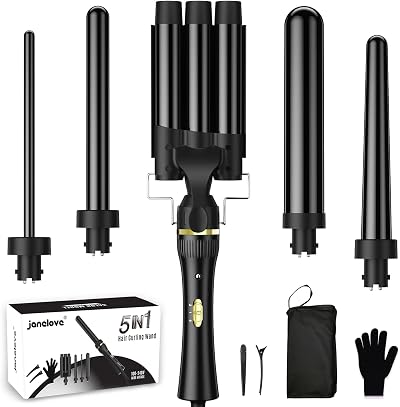 janelove 5 in 1 Hair Curler Set with 3 Barrel Waver 10-32mm Ceramic