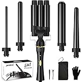 5 in 1 Wand Curling Iron, janelove Hair Curling Wand Set with 3 Barrel Hair Crimper and 4 Interchangeable Ceramic Curling Irons (0.39 "-1.25"), 2 Temps Fast Heat Hair Waver Curler for All Hair Type