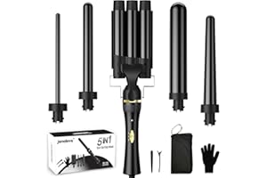 5 in 1 Wand Curling Iron, janelove Hair Curling Wand Set with 3 Barrel Hair Crimper and 4 Interchangeable Ceramic Curling Irons (0.39 "-1.25"), 2 Temps Fast Heat Hair Waver Curler for All Hair Type