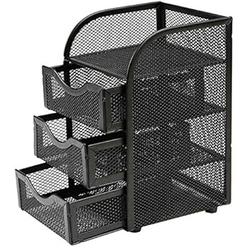 Mind Reader Mini Desk Supplies Office Supplies Organizer, 3 Drawers, 1 Top Shelf, Black