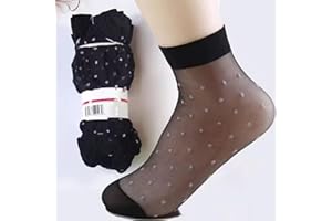 5-Pairs Summer Cool Breathable Soft Sock for Women Sexy Solid Color Dot High Stretch Nylon Socks Stocking,17cm Long