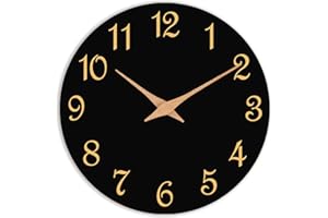 Roymnie Wall Clock 12 Inch, Modern Wall Clocks Battery Operated, Silent Non Ticking Clock Decorative for Living Room, Office, Bedroom, Home, School (Black Gold)