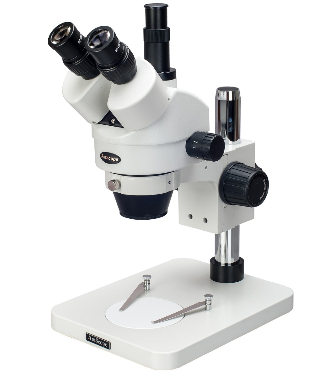 AmScope - 7X-45X Table Pillar Stand Zoom Magnification Trinocular Stereo Microscope