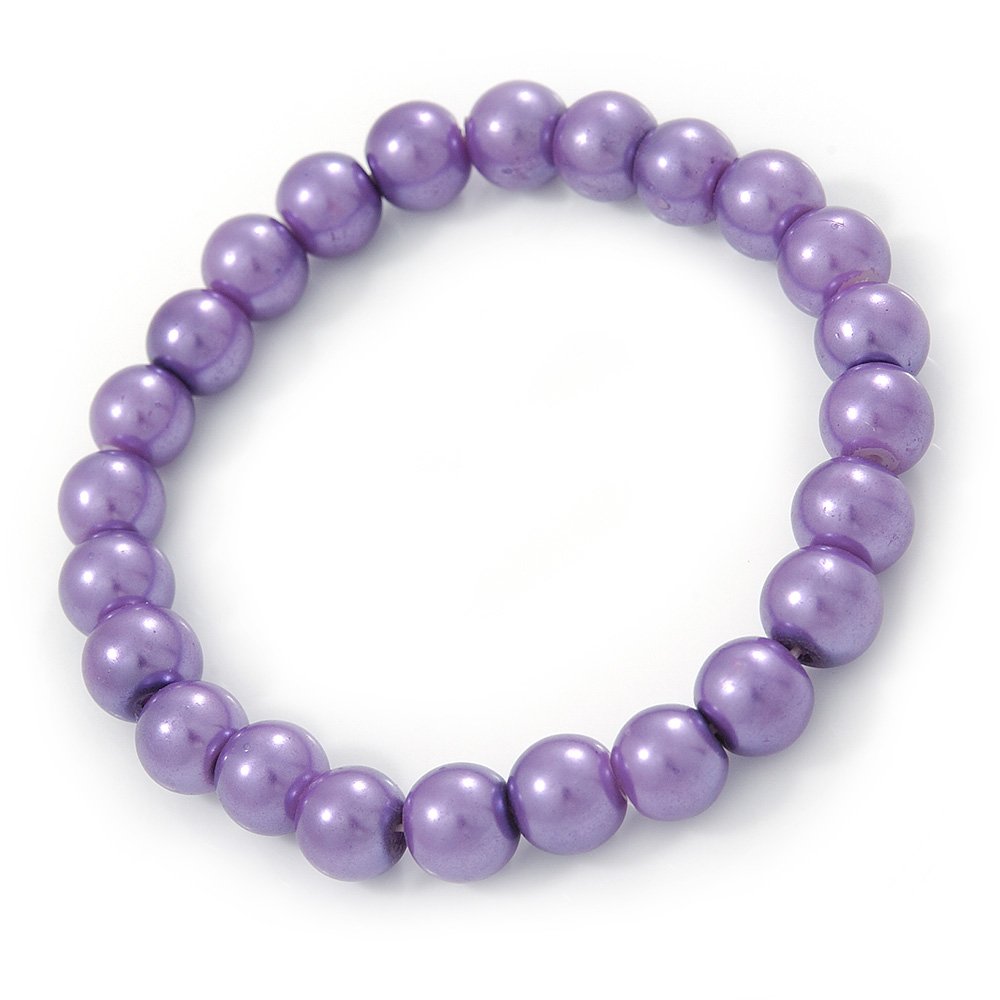 Avalaya 8mm Purple Pearl Style Single Strand Bead Flex Bracelet - 18cm L