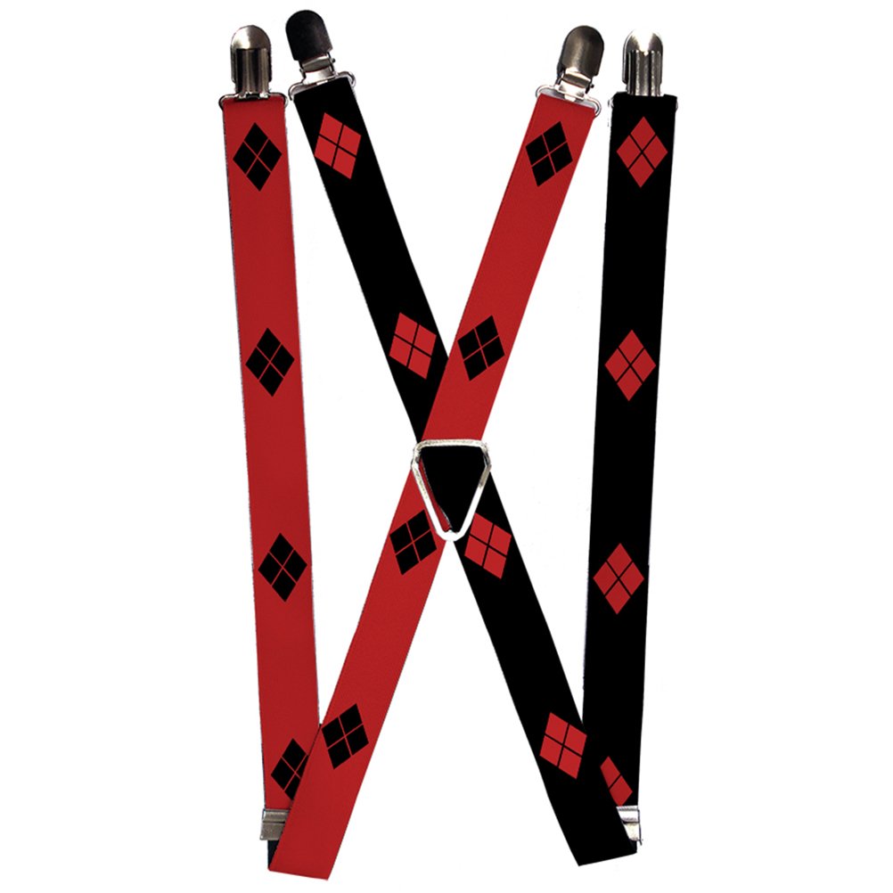 Buckle Down unisex-adult Suspenders - Harley Quinn Diamonds Red/black + Black/red Suspenders - Harley Quinn Diamonds Red/Black + Black/Red Suspenders - multi -