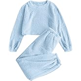 ZAFUL Women's Fuzzy Lounge Casual Pajamas Sets Long Sleeve Fleece Pullover and Pants Set 2 Piece Fluffy Loungewear Sleepwear