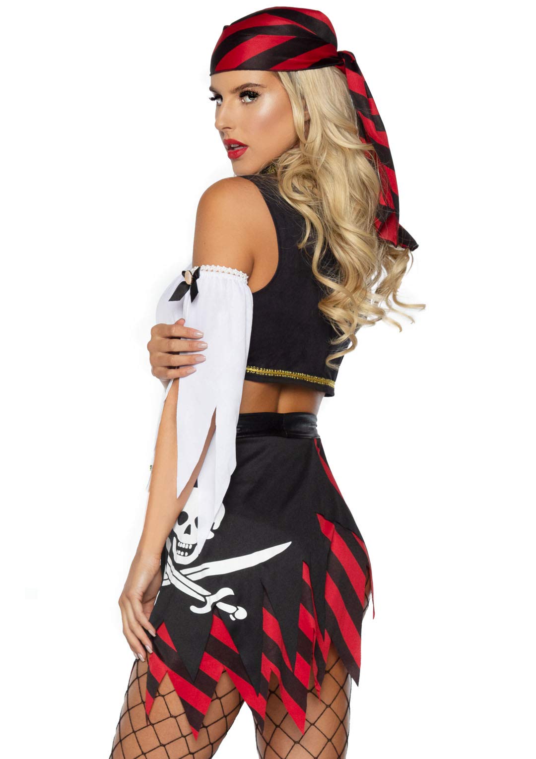 Leg Avenue Women's 4 Pc Wicked Pirate Wench Costume with Top, Sleeves, Scarf, Bottoms