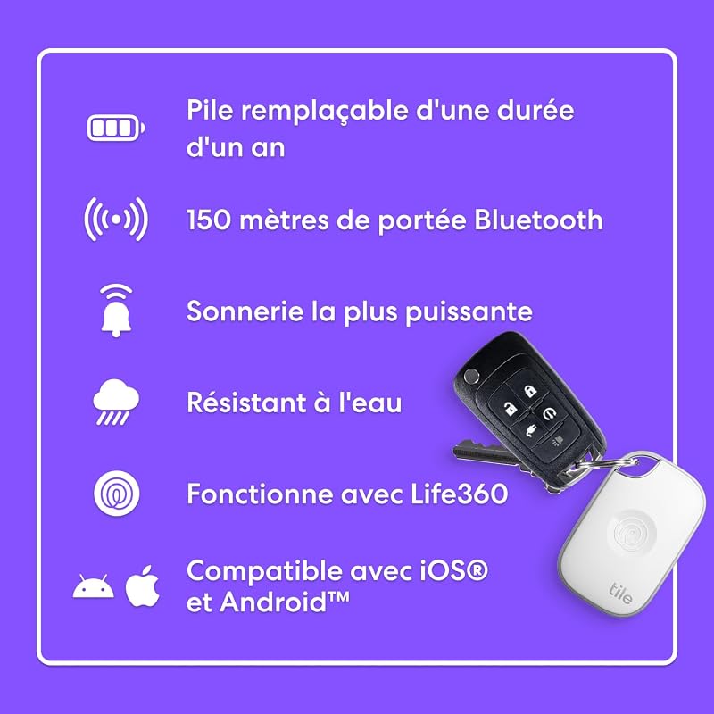 Tile Pro - Tracker Bluetooth Puissant, détecteur de clés et localisateur d'objets pour clés, Sacs & Autres. Compatible avec iOS & Android. Tracker de téléphone. Lot de 4 (Noir/Blanc)