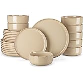 vancasso PLAYA Ceramic Plates and Bowls Sets, 24 Pieces Brown Dinnerware Sets for Kitchen, Reactive Glaze Dishes Set for 8, Dishwasher and Microwave Safe