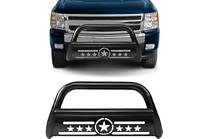 AISHAN Bull Bar 3 Front Grille Brush Push Bumper Guard with Removable Skid Plate Compatible with Chevy Silverado 1500 / GMC Sierra 1500 2007-2018, for Chevy Suburban 1500 2007-2014,Black