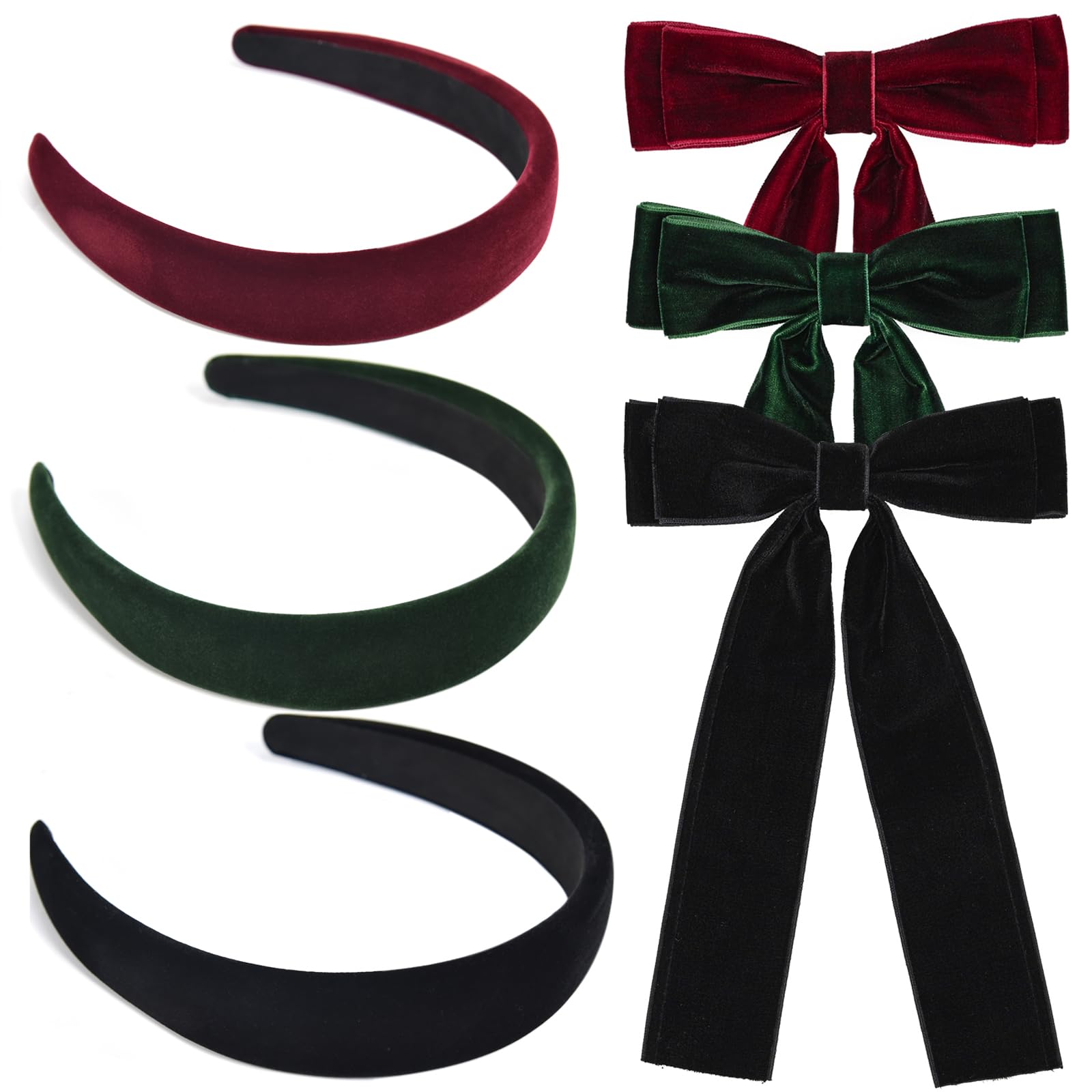 3 PCS Velvet Wide Headbands for Women Soft Head Band Fashion No Slip Headband and 3 PCS Velvet Bow Hair Clips French Barrette Hair Fastener Accessories for Women Girls