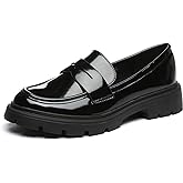 Vera Creation Women's Chunky Platform Loafers with Buckle Patent Leather Black Penny Loafers Fashion Office Work Business School Dressy Casual Shoes Comfortable Slip-on