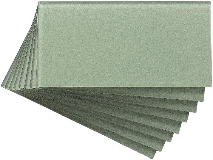 Aspect Peel and Stick Backsplash 3in x 6in Fresh Sage Glass Backsplash Tile for Kitchen and Bathrooms (8-Pack)