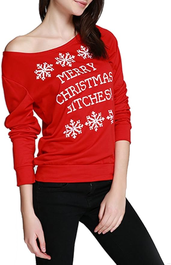 Women Jumper Christmas Sweater Pullover Tops Coat Snowflake Winter Off Shoulder Warm Brief 