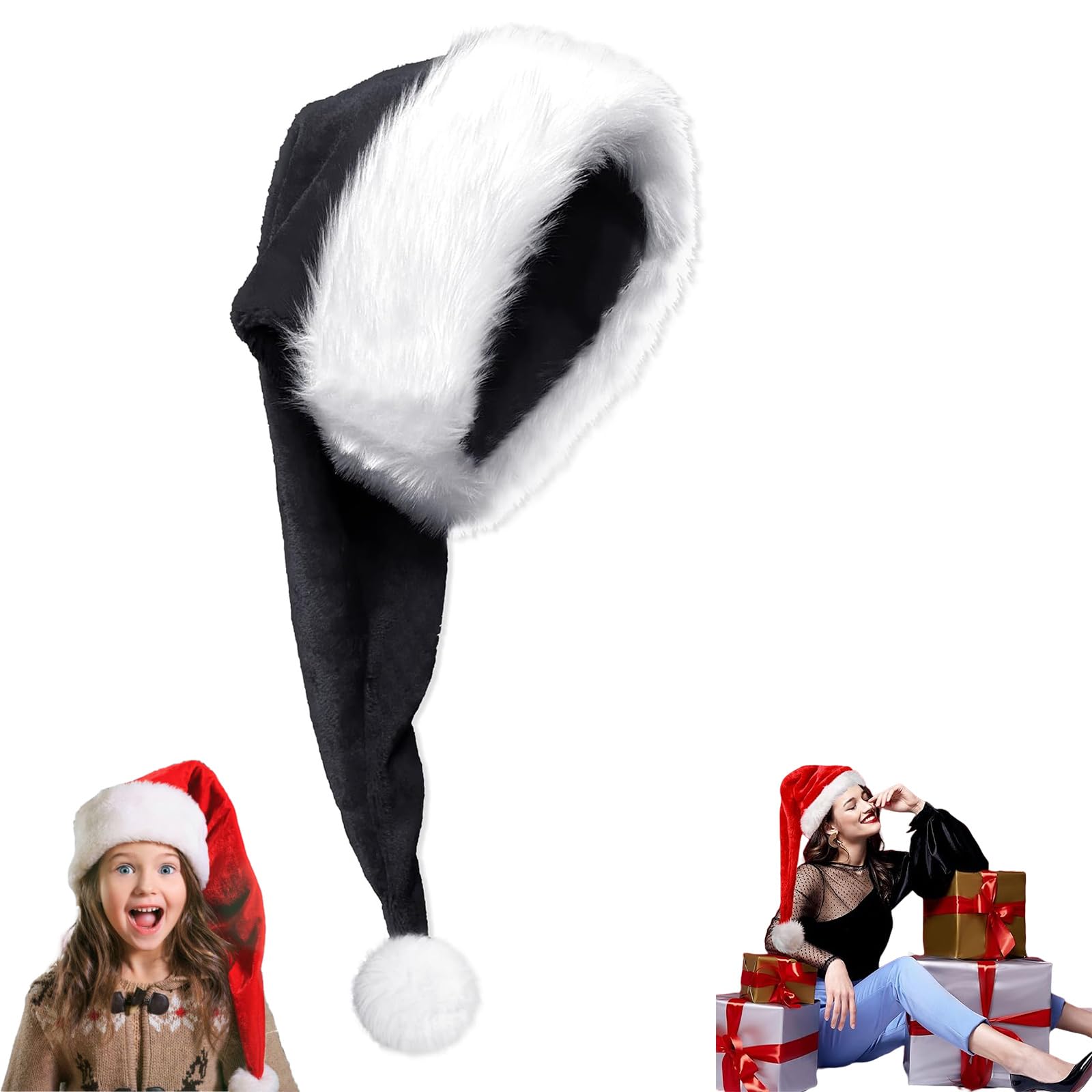 Christmas Santa Hats for Adults,Kids Xmas Hats-Luxury Santa Hats Father Christmas Hats Plush Santa Claus Hat,Xmas Holiday Hat Thicken Santa Claus Fancy Dress for Xmas New Year Festive Party Santa Hat