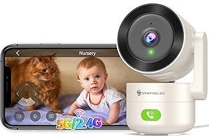 SYMYNELEC Indoor Camera for Home Security: 5G Wireless WiFi Baby Monitor with Phone App - 2K Smart Video Camera for Room - Pe