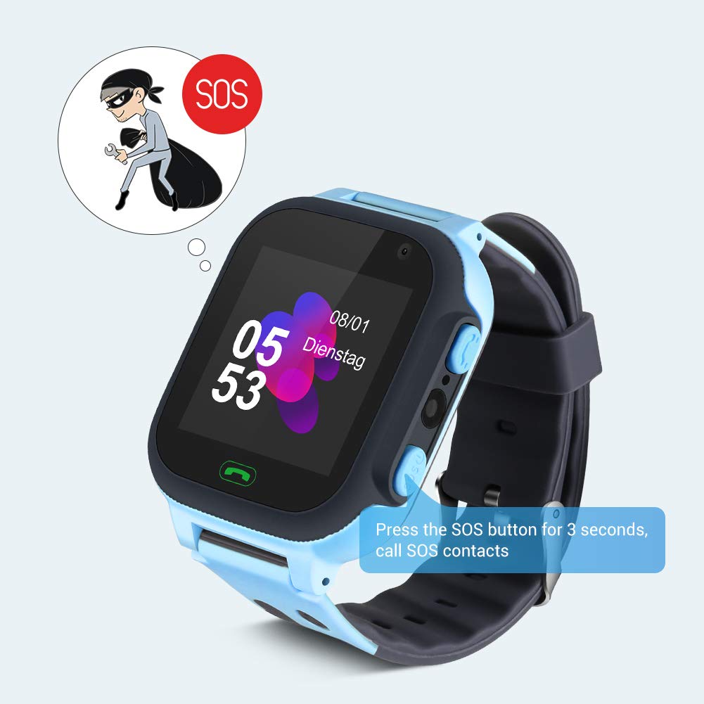 Openuye Kinder Smartwatch, Smartphone mit LBS-Standort, SOS, 1,44-Zoll-LED-Touchscreen-Uhr mit Digitalkamera, SIM-Anrufe, Wecker für Jungen und Mädchen, kompatibel mit iOS und Android(Blau)