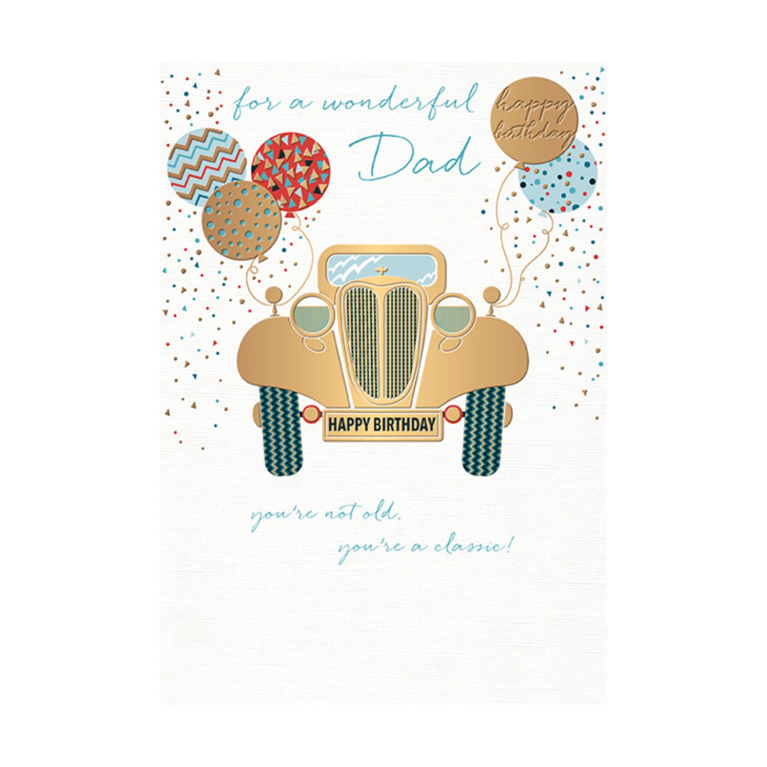 Wonderful DAD Happy Birthday Card - Classic Car - 8.5 x 6 Inches - Words and Wishes