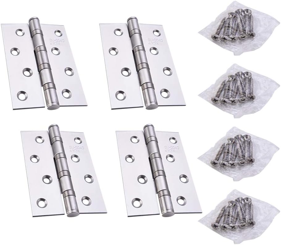 YOFASEN Home Folding Butt Hinges - Stainless Steel Outdoor Cabinet Hinges with Screws, Silver, 4 Inch(100x75x2mm) - 4pcs