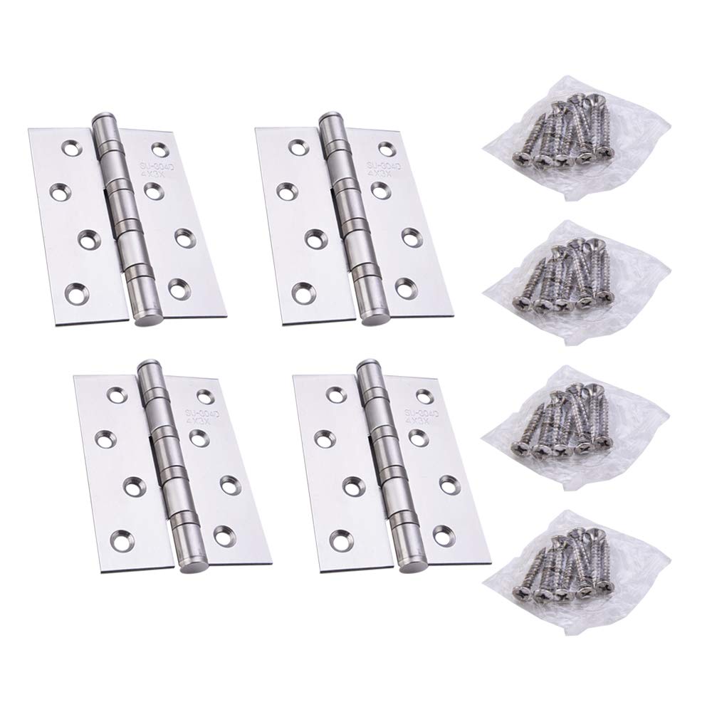 YOFASEN Home Folding Butt Hinges - Stainless Steel Outdoor Cabinet Hinges with Screws, Silver, 4 Inch(100x75x2mm) - 4pcs