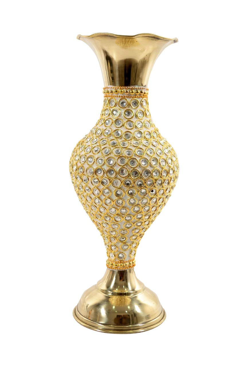 Buy Hand Crafted Metal Brass Flower Vase With Beads For Home