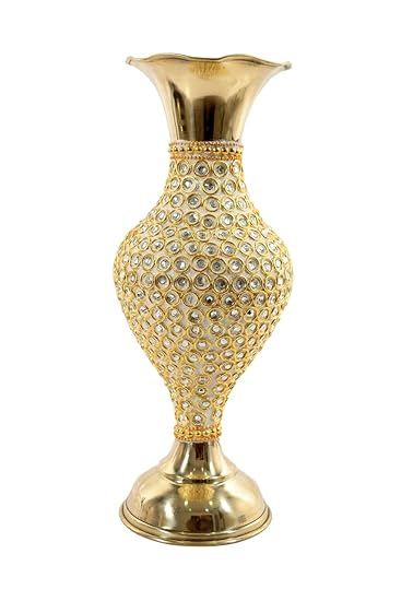 Buy Hand Crafted Metal Brass Flower Vase With Beads For Home