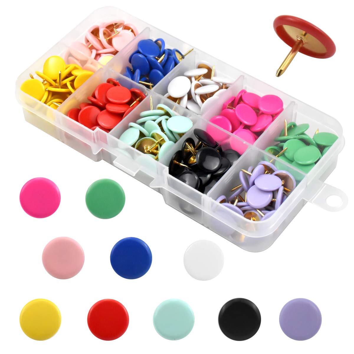 300 Pcs Colorful Push Pins Decorative Thumb Tacks Round Drawing Pins Metal Map Tacks Pushpins Thumbtack with Plastic Flat Head for Map Drawing Cork Notice Board Marking Office Home, 10 Assorted Color