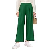 Haloumoning Girls High Waisted Uniform Pants Kids Wide Leg Dress Pants Casual Trousers with Pockets 5-14 Years