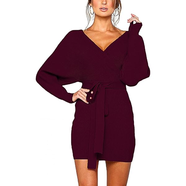 burgundy wrap sweater dress Midi Sweater Dress Medium