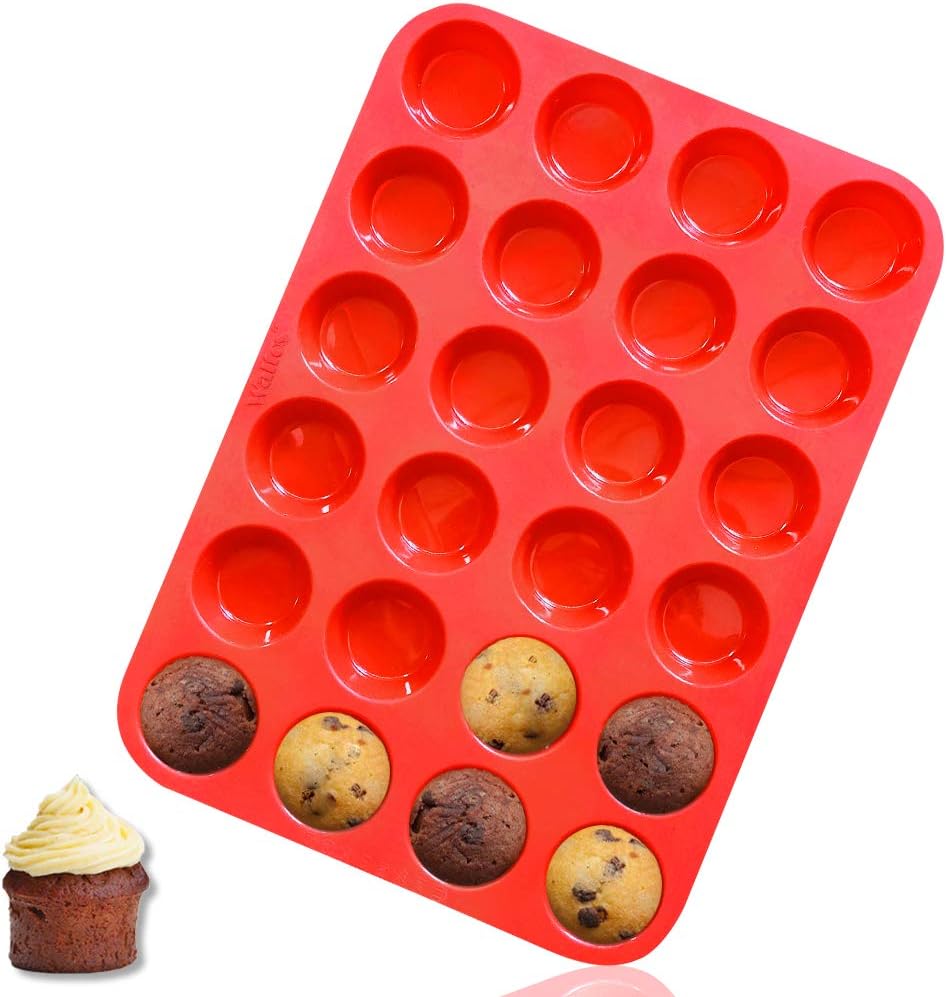 Walfos Mini Muffin Trays 24 Silicone Small Cupcake Cases Mould Baking Pan for Cupcakes Brownies, Muffins, Pudding
