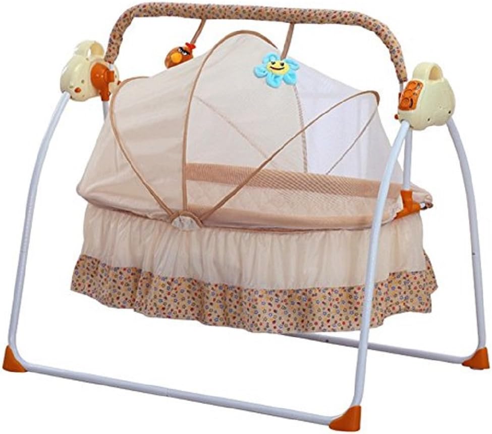 Baby Cradles by Feiuruhf,Baby Cradles Bed Electric Baby Crib Cradle Auto Rocking Chair Newborns Bassinets Sleep Bed,Rocking Music Remoter Control Sleeping Basket Bed Newborns Sway Baby Swing (Khaki)