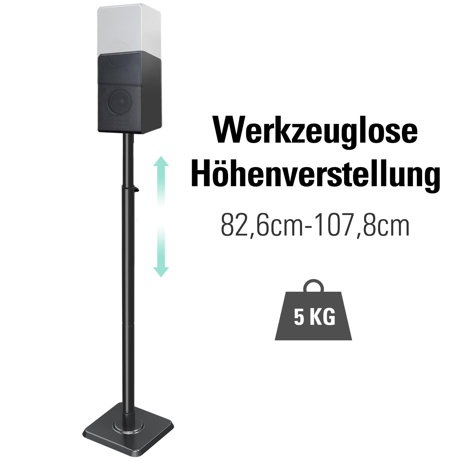 Mounting Dream Lautsprecherständer höhenverstellbar für Satelliten bis zu 5KG, 2er-Set Bodenständer 2
