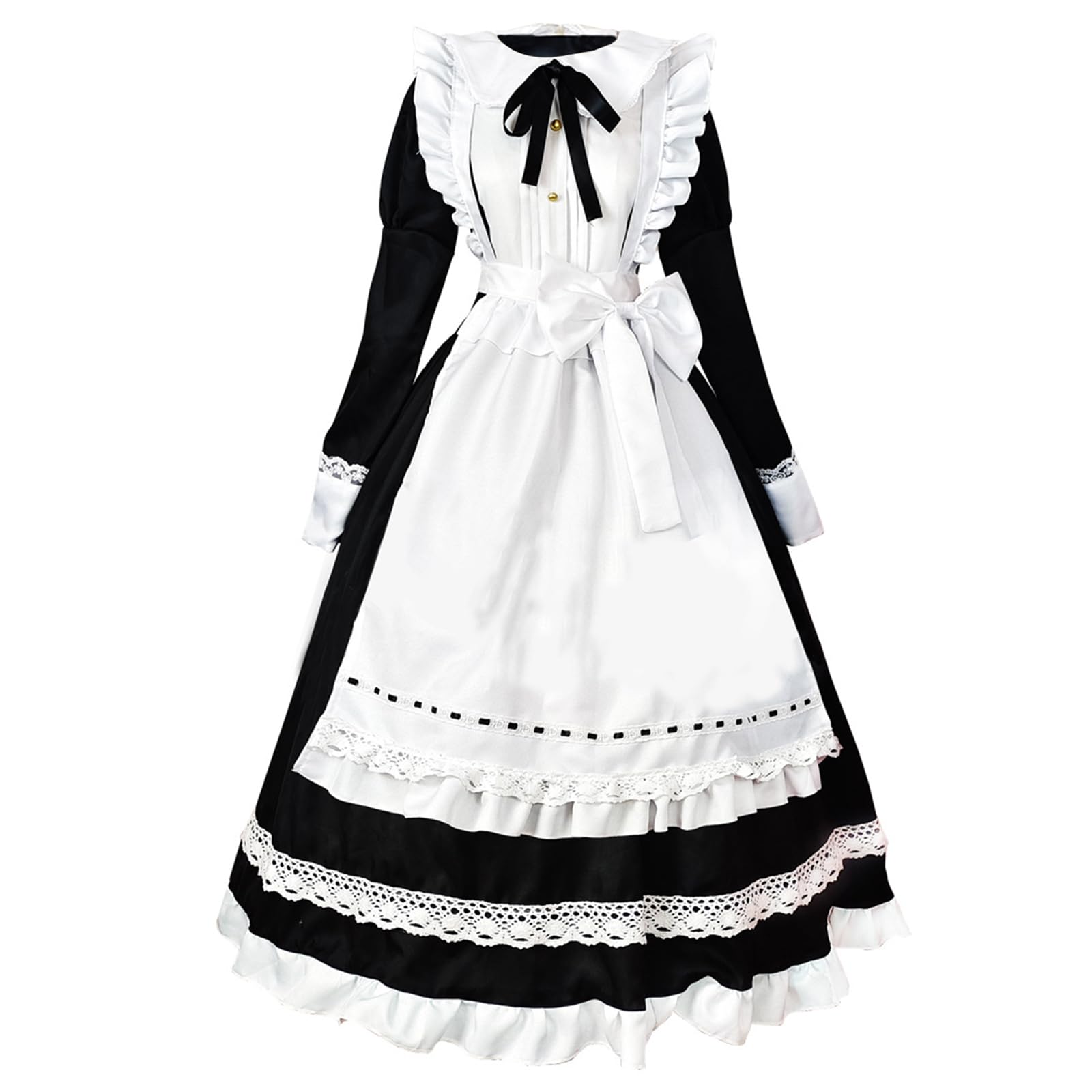 CR ROLECOS Maid Outfit Costume: Victorian Lolita Maid Dress Apron with Headwear & Bow - Black, Plus Size, Female, Halloween — image 1