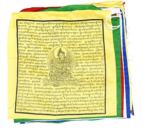 Mudra Crafts Tibetan Buddhist Indoor Outdoor Cotton Affirmation Windhorse Prayer Flags (13x13" Green Tara)