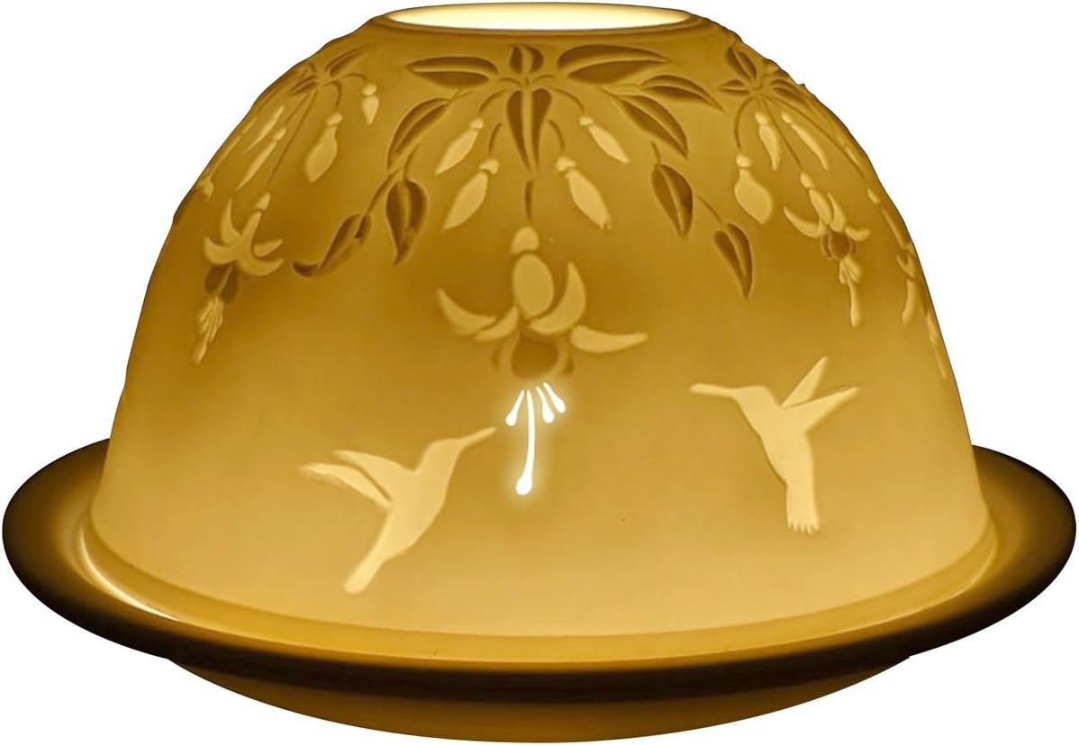 Light-GlowTealight Candle Holder - Fuchsia & Hummingbird LD90063, White, Approx. H8 x Ø12cm or H3.2" x Ø4.7"
