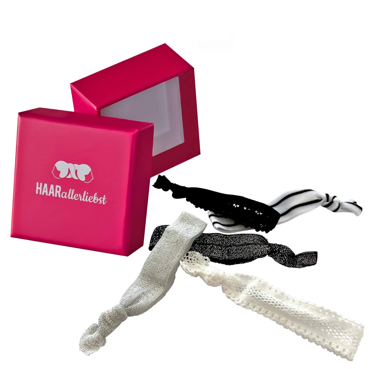 HAARallerliebst Hair Bobbles Bracelets (Pack of 5) with Storage Box (Pink - Black White)