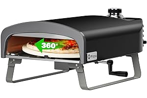 Q Pizza Portable Propane Pizza Oven with Manual Rotating Stone, Tabletop Gas Stove for Outdoor Kitchen, Gas Oven for Making Pizza, Bread, Steak, Pie, PS104