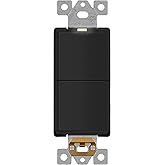 LIDER Minimalist Design Matte Finish Lighted Double Switch, Combination Frameless Decorator Switch with Locator Light, Ground