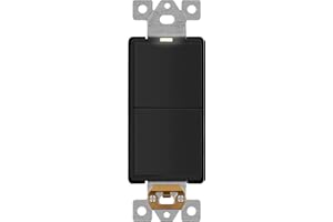 LIDER Minimalist Design Matte Finish Lighted Double Switch, Combination Frameless Decorator Switch with Locator Light, Ground Terminal, Single Pole, 15A 120-277V, UL Listed, LCS2-1P-BK, Black