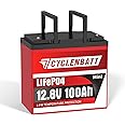 CYCLENBATT 12V 100Ah Mini LiFePO4 Lithium Battery, Low-Temp Protection 12V 100Ah Lithium Battery Built in 100A Smart BMS, Up to 15000 Deep Cycles, Great for Trolling Motor, RV, Solar System, Off-Grid