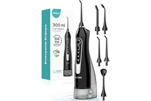 COSLUS Water Dental Flosser Teeth Pick: Portable Cordless Oral Irrigator 300ML Rechargeable Travel Irrigation Cleaner IPX7 Waterproof Electric Flossing Machine for Teeth Cleaning C20(F5020E)