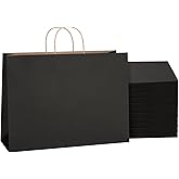 SHOPDAY Black Paper Bags with Handles 16x6x12, 25 Pack Large Kraft Paper Bags Bulk, Tote Bag Shopping Bags, Paper Gift Bags, Retail Bag Merchandise Bags for Grocery Business Takeouts
