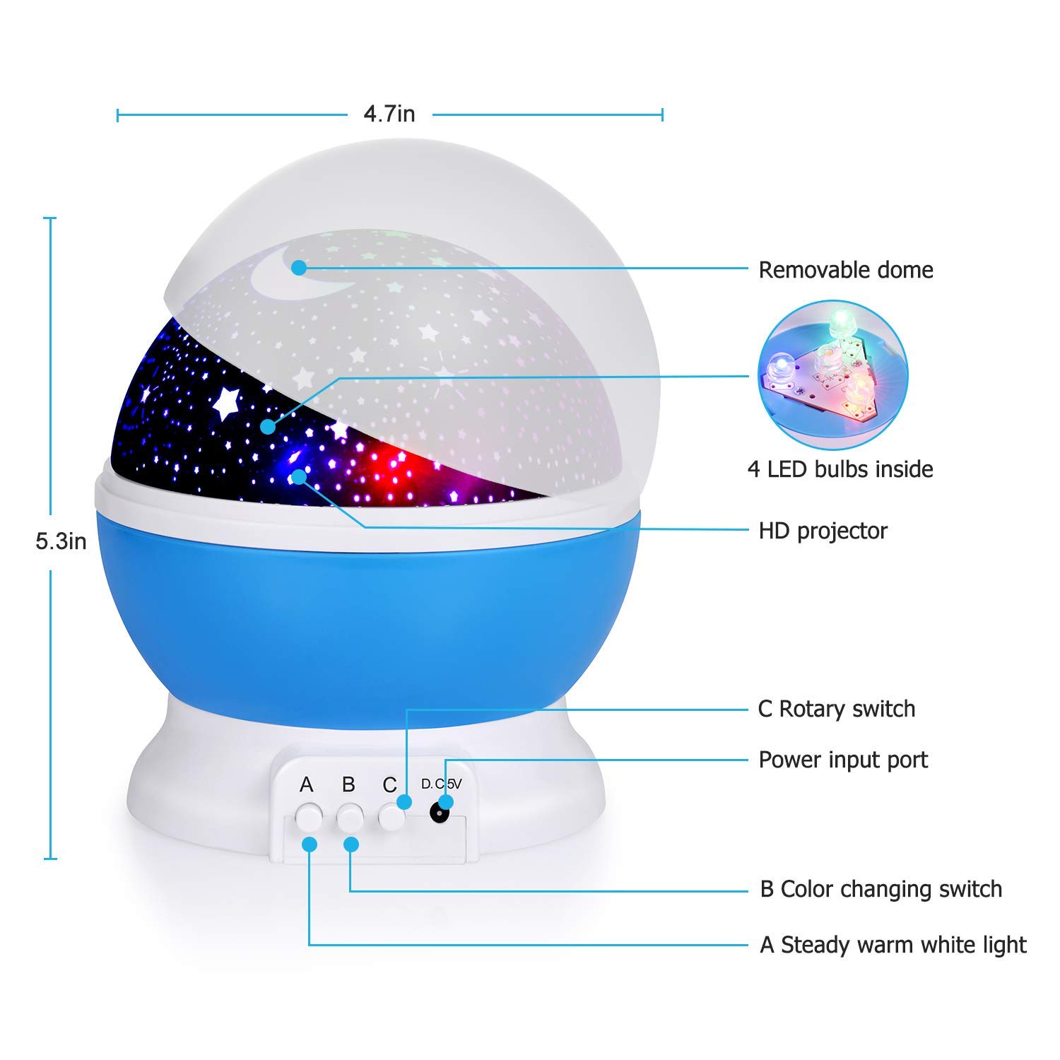 Kids Star Night Light, 360-Degree Rotating Star Projector, Desk Lamp 4 LEDs 8 Colors Changing with USB Cable, Best for Children Baby Bedroom and Party Decorations: Baby