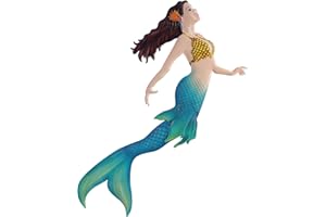 John's Studio Metal Mermaid Sea Wall Decor Outdoor Garden Hanging Art Sculptures Home Ocean Theme Decorations for Kitchen Bathroom and Pool - 14.9Inches