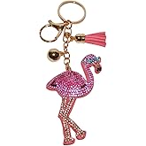 Popfizzy Rhinestone Pink Flamingo Keychain for Women, Bling Flamingo Accessories, Flamingo Backpack Keychain, Flamingo Gifts