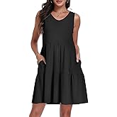 elescat Sundresses for Women Summer Casual Loose Sleeveless Tiered Swing V Neck Tank Dress with Pockets